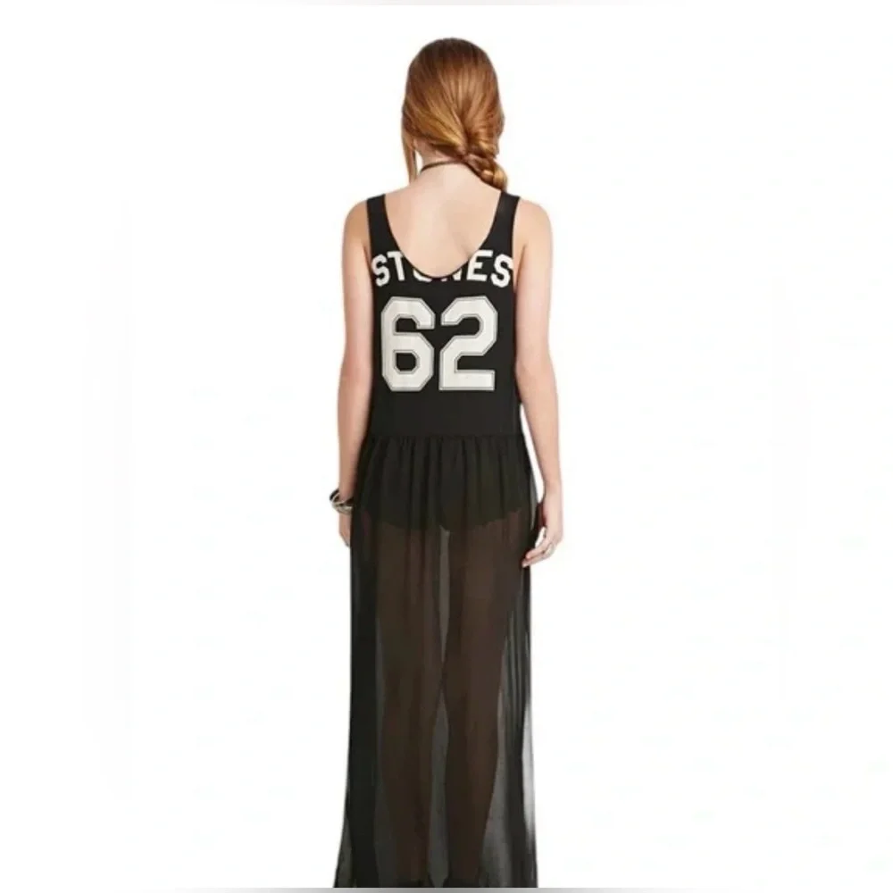 The rolling stones band graphic maxi dress forever 21 sheer chiffon women M - Picture 3 of 8